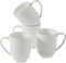 Set of 4 White Ceramic Mugs, 16oz, Ribbed Design, Large Handle, Microwave Safe